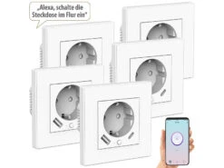 Luminea Home Control W LAN Steckdosen:5er-Set WLAN-Unterputzsteckdosen Mit App, Je 1x USB A, 1x USB C, 2 A -Einrichtungsgeschäft zx5214 0