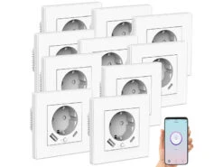 Luminea Home Control Steckdosen:10er-Set WLAN-Unterputzsteckdosen Mit App, Je 1x USB A, 1x USB C, 2 A -Einrichtungsgeschäft zx5215 1