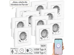 Luminea Home Control Steckdosen:10er-Set WLAN-Unterputzsteckdosen Mit App, Je 1x USB A, 1x USB C, 2 A -Einrichtungsgeschäft zx5215 2