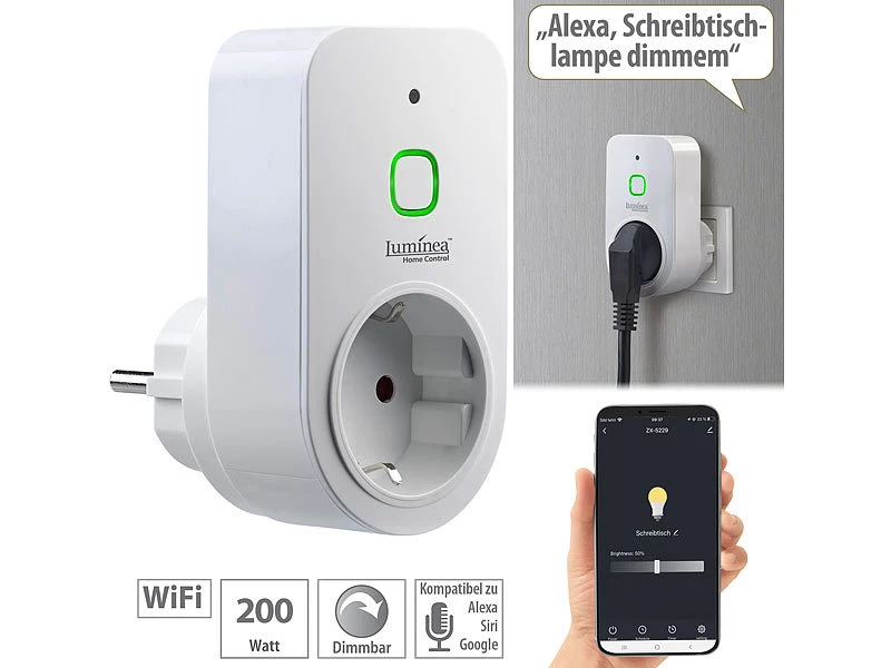 Luminea Home Control Dimmschalter-Steckdosen:2er Smarte WLAN-Dimmer-Steckdose Mit Phasenabschnittsdimmer Bis 200 W 11 Luminea Home Control Dimmschalter-Steckdosen:2er Smarte WLAN-Dimmer-Steckdose Mit Phasenabschnittsdimmer Bis 200 W – Bild 9