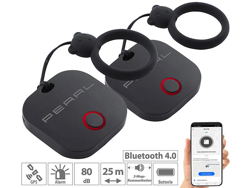 PEARL Key Finder:4in1-Mini-Schlüsselfinder M. BT, App & GPS-Ortung, 80 DB, 2er-Set 3 PEARL Key Finder:4in1-Mini-Schlüsselfinder M. BT, App & GPS-Ortung, 80 DB, 2er-Set