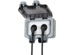 Luminea Home Control Außensteckdose WLAN:2er-Set Outdoor-WLAN-Doppelsteckdosen, Sprachbefehl, Strommessung, App -Einrichtungsgeschäft zx5268 14