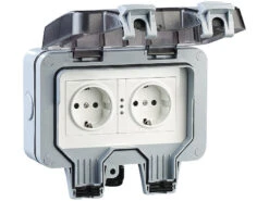 Luminea Home Control Außensteckdose WLAN:2er-Set Outdoor-WLAN-Doppelsteckdosen, Sprachbefehl, Strommessung, App -Einrichtungsgeschäft zx5268 15