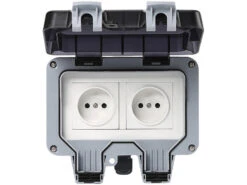 Luminea Home Control Außensteckdose WLAN:2er-Set Outdoor-WLAN-Doppelsteckdosen, Sprachbefehl, Strommessung, App -Einrichtungsgeschäft zx5268 4