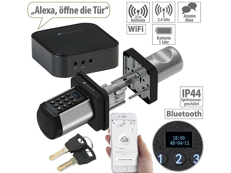 VisorTech Türschloss Mit Schlüssel:Elektronischer Tür-Schließzylinder, Code, 2 Schlüssel, IP44, M Gateway 3 VisorTech Türschloss Mit Schlüssel:Elektronischer Tür-Schließzylinder, Code, 2 Schlüssel, IP44, M Gateway