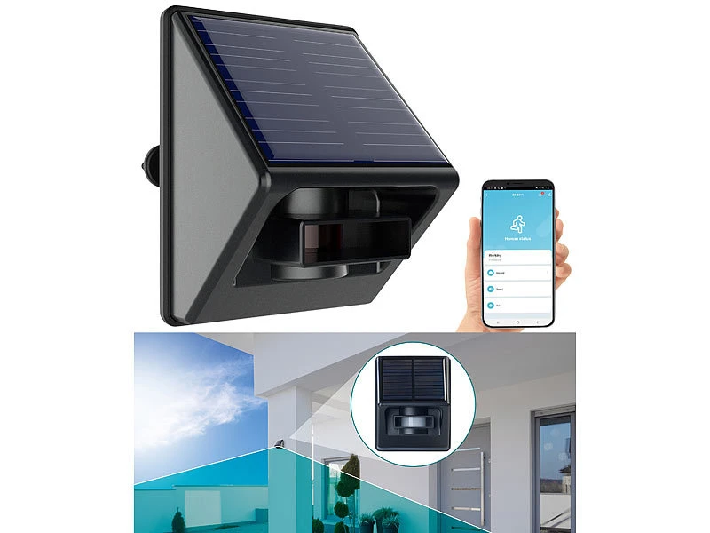 Luminea Home Control App-Bewegungsmelder:Outdoor-PIR-Sensor Mit ZigBee-WLAN-Gateway Und Solarpanel, IP55 4 Luminea Home Control App-Bewegungsmelder:Outdoor-PIR-Sensor Mit ZigBee-WLAN-Gateway Und Solarpanel, IP55 – Bild 2
