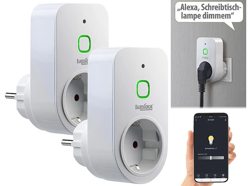 Luminea Home Control Dimmschalter-Steckdosen:2er Smarte WLAN-Dimmer-Steckdose Mit Phasenabschnittsdimmer Bis 200 W 4 Luminea Home Control Dimmschalter-Steckdosen:2er Smarte WLAN-Dimmer-Steckdose Mit Phasenabschnittsdimmer Bis 200 W – Bild 2