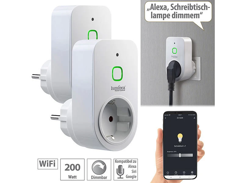 Luminea Home Control Dimmschalter-Steckdosen:2er Smarte WLAN-Dimmer-Steckdose Mit Phasenabschnittsdimmer Bis 200 W 3 Luminea Home Control Dimmschalter-Steckdosen:2er Smarte WLAN-Dimmer-Steckdose Mit Phasenabschnittsdimmer Bis 200 W