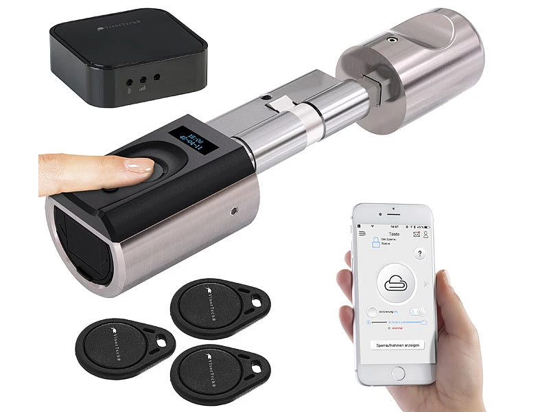 VisorTech Türschloss:Elektronischer Tür-Schließzylinder Mit WLAN-Gateway, Fingerscan, App 5 VisorTech Türschloss:Elektronischer Tür-Schließzylinder Mit WLAN-Gateway, Fingerscan, App – Bild 3