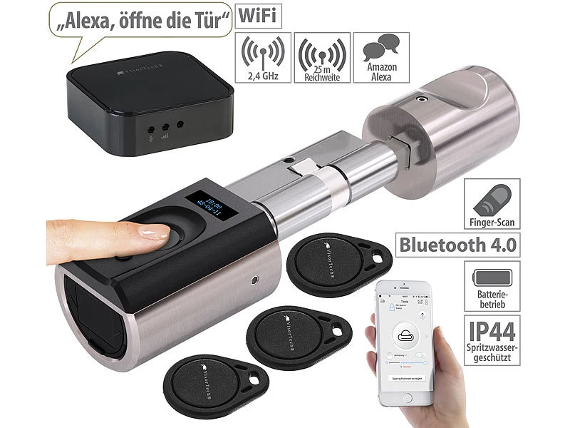 VisorTech Türschloss:Elektronischer Tür-Schließzylinder Mit WLAN-Gateway, Fingerscan, App 3 VisorTech Türschloss:Elektronischer Tür-Schließzylinder Mit WLAN-Gateway, Fingerscan, App