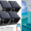 Luminea Home Control Bewegungssensor PIR:4er-Set Outdoor-PIR-Sensoren, Solarpanel, App, IP55, ZigBee-kompatibel