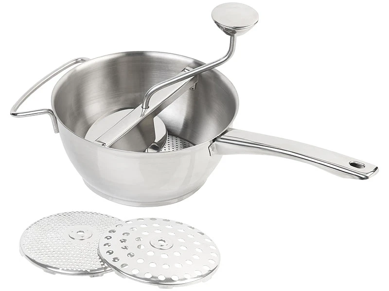 Rosenstein & Söhne Passiersieb:Edelstahl-Passiergerät Mit 3 Einsätzen, Spülmaschinenfest, Ø 20 Cm 3 Rosenstein & Söhne Passiersieb:Edelstahl-Passiergerät Mit 3 Einsätzen, Spülmaschinenfest, Ø 20 Cm