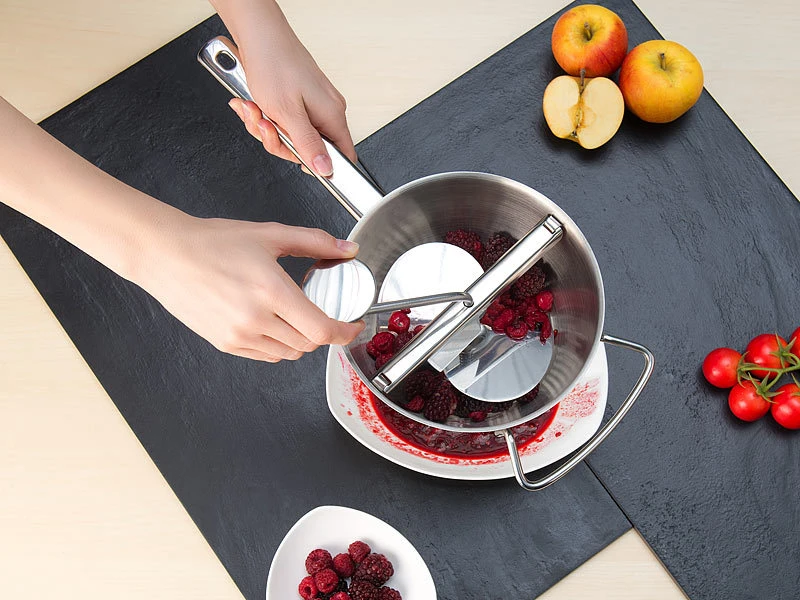 Rosenstein & Söhne Passiersieb:Edelstahl-Passiergerät Mit 3 Einsätzen, Spülmaschinenfest, Ø 20 Cm 4 Rosenstein & Söhne Passiersieb:Edelstahl-Passiergerät Mit 3 Einsätzen, Spülmaschinenfest, Ø 20 Cm – Bild 2