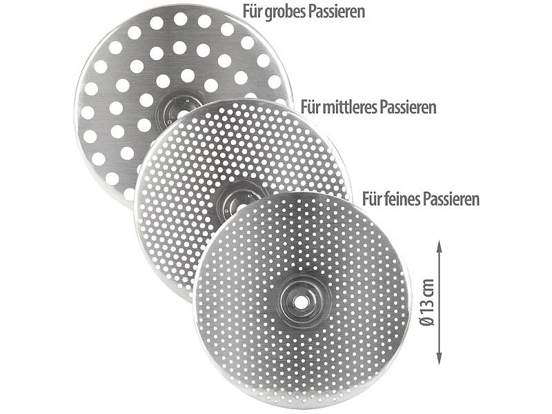 Rosenstein & Söhne Passiersieb:Edelstahl-Passiergerät Mit 3 Einsätzen, Spülmaschinenfest, Ø 20 Cm 7 Rosenstein & Söhne Passiersieb:Edelstahl-Passiergerät Mit 3 Einsätzen, Spülmaschinenfest, Ø 20 Cm – Bild 5