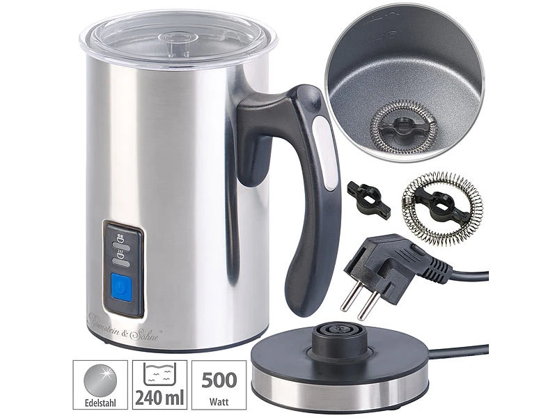 Rosenstein & Söhne Milchschäumer:Elektrischer Edelstahl-Milchaufschäumer, 115/240 Ml, Antihaft, 500 W 4 Rosenstein & Söhne Milchschäumer:Elektrischer Edelstahl-Milchaufschäumer, 115/240 Ml, Antihaft, 500 W – Bild 2