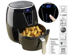 Rosenstein & Söhne Friteuse:Digitale Multi-Heißluft-Fritteuse Mit 8 Programmen, 1.500 W, 4,5 L