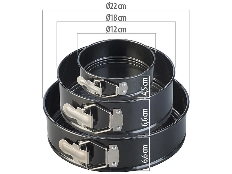 Rosenstein & Söhne Kuchenform:3er-Set Antihaft-beschichtete Springformen, Ø 12/17/21 Cm 4 Rosenstein & Söhne Kuchenform:3er-Set Antihaft-beschichtete Springformen, Ø 12/17/21 Cm – Bild 2