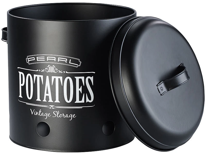 Rosenstein & Söhne Kartoffel Aufbewahrung:3er-Set Vorratsbehälter Retro-Look Mit Deckeln & Tragegriffen, Schwarz 7 Rosenstein & Söhne Kartoffel Aufbewahrung:3er-Set Vorratsbehälter Retro-Look Mit Deckeln & Tragegriffen, Schwarz – Bild 5