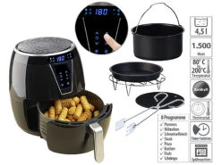 Rosenstein & Söhne Airfryer:Multi-Heißluft-Fritteuse Mit Back- Und Grill-Zubehör, 4,5 L, 1.500 W
