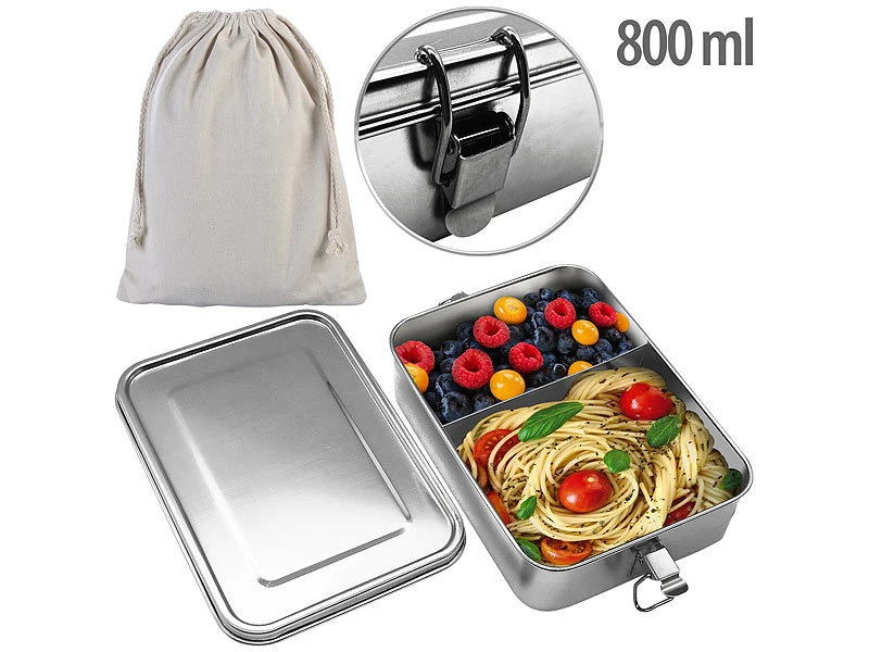 Rosenstein & Söhne Frühstücksbox:2er-Set Edelstahl-Lunchboxen, Dichtungsring, Spülmaschinenfest, 800 Ml 9 Rosenstein & Söhne Frühstücksbox:2er-Set Edelstahl-Lunchboxen, Dichtungsring, Spülmaschinenfest, 800 Ml – Bild 7