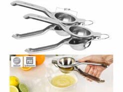 Rosenstein & Söhne Zitruspresse Manuell:2er-Set Manuelle Zitrus- & Saftpresse, Polierter Edelstahl 304, Ø 7 Cm