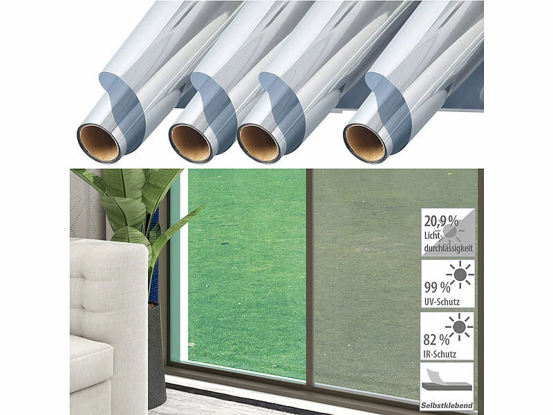 Infactory Fensterfolie:4er-Set Isolier-Spiegelfolie, Selbstklebend, Sicht-/UV-Schutz,60x200cm 3 Infactory Fensterfolie:4er-Set Isolier-Spiegelfolie, Selbstklebend, Sicht-/UV-Schutz,60x200cm