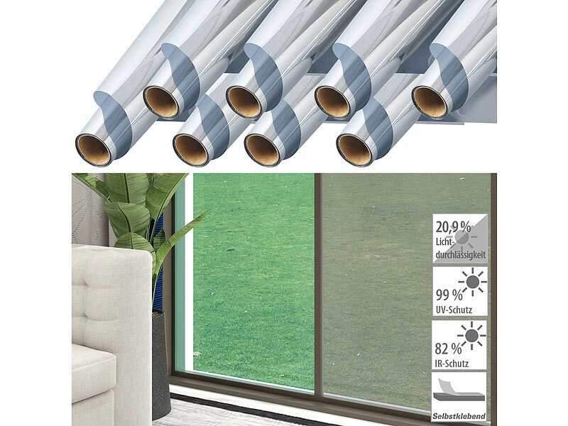 Infactory Sonnenschutz-Folie:8er-Set Isolier-Spiegelfolie, Selbstklebend, Sicht-/UV-Schutz,60x200cm 3 Infactory Sonnenschutz-Folie:8er-Set Isolier-Spiegelfolie, Selbstklebend, Sicht-/UV-Schutz,60x200cm