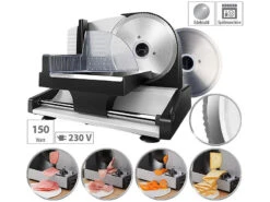 Rosenstein & Söhne Brotschneidemaschine:Elektrischer Allesschneider Mit 2 Edelstahl-Klingen, 1 - 15 Mm, 150 W