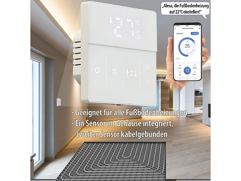 Revolt Thermostat WiFi:WLAN-Fußbodenheizung-Thermostat Mit App Und Sprachsteuerung, Weiß 4 Revolt Thermostat WiFi:WLAN-Fußbodenheizung-Thermostat Mit App Und Sprachsteuerung, Weiß – Bild 2