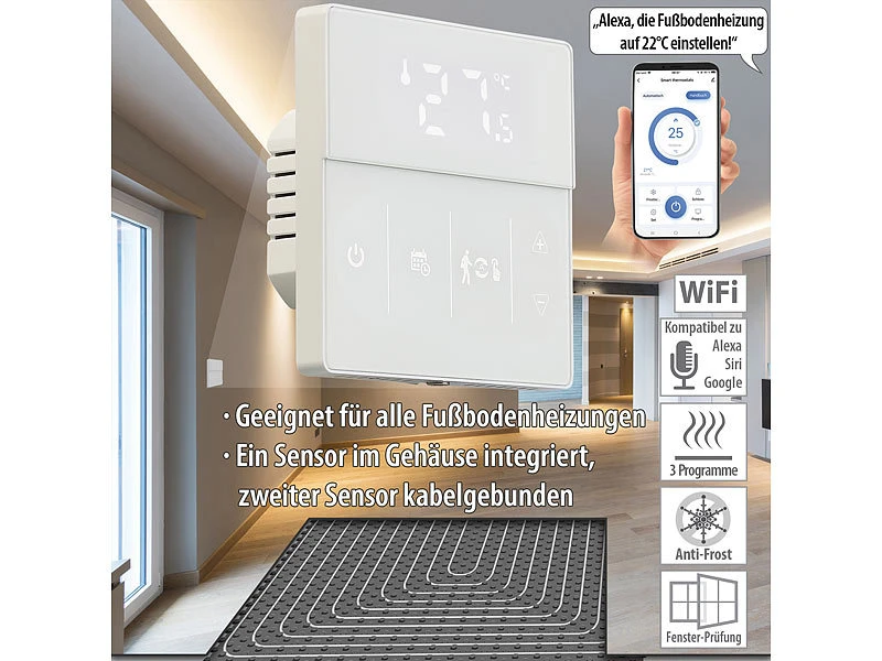 Revolt Thermostat WiFi:WLAN-Fußbodenheizung-Thermostat Mit App Und Sprachsteuerung, Weiß 3 Revolt Thermostat WiFi:WLAN-Fußbodenheizung-Thermostat Mit App Und Sprachsteuerung, Weiß