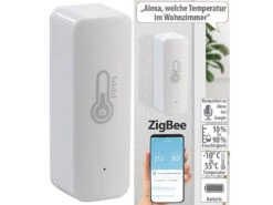 Luminea Home Control ZigBee Hygrometer:2er-Set ZigBee-Temperatur- & Luftfeuchtigkeits-Sensoren Mit App -Einrichtungsgeschäft zx7227 7