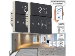 Revolt Alexa Thermostat:2er-Set WLAN-Fußbodenheizung-Thermostate Mit App, Schwarz
