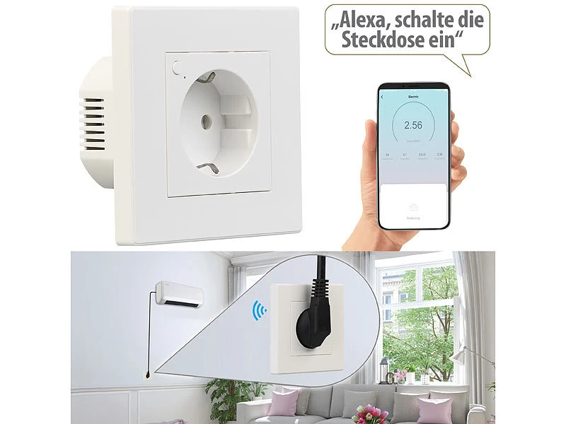 Luminea Home Control Amazon Alexa Steckdose:5er-Set WLAN-Unterputz-Steckdosen Mit Verbrauch-Messung, App, 3.680 W 11 Luminea Home Control Amazon Alexa Steckdose:5er-Set WLAN-Unterputz-Steckdosen Mit Verbrauch-Messung, App, 3.680 W – Bild 9