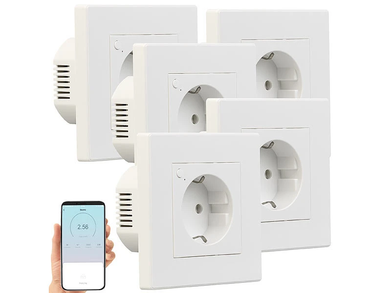 Luminea Home Control Amazon Alexa Steckdose:5er-Set WLAN-Unterputz-Steckdosen Mit Verbrauch-Messung, App, 3.680 W 5 Luminea Home Control Amazon Alexa Steckdose:5er-Set WLAN-Unterputz-Steckdosen Mit Verbrauch-Messung, App, 3.680 W – Bild 3