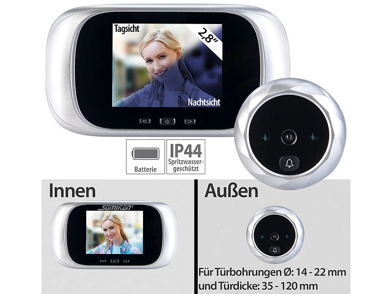 Somikon Türspion Ohne Bohren:Digitale Türspion-Kamera Mit 7,1-cm-Farbdisplay (2,8") Und Nachtsicht 3 Somikon Türspion Ohne Bohren:Digitale Türspion-Kamera Mit 7,1-cm-Farbdisplay (2,8") Und Nachtsicht