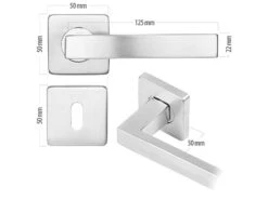 AGT Türbeschlag, Modern:2er-Set Edelstahl-Türbeschlag Mit 2 Klinken & Rosetten, Eckig, Silbern -Einrichtungsgeschäft zx8083 6 1