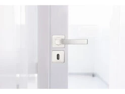 AGT Türbeschlag, Modern:2er-Set Edelstahl-Türbeschlag Mit 2 Klinken & Rosetten, Eckig, Silbern -Einrichtungsgeschäft zx8083 7 1