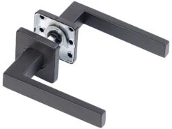 AGT Toiletten-Türklinken:2er-Set Edelstahl-Türbeschlag Bad & WC, 2 Klinken & Rosetten, Schwarz -Einrichtungsgeschäft zx8084 0