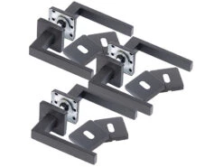 AGT Türklinken Edelstahl:3er-Set Edelstahl-Türbeschläge, Je 2 Klinken & Rosetten, Eckig Schwarz