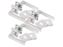 AGT Rostfreie Türbeschläge:6er-Set Edelstahl-Türbeschlag Mit 6 Klinken & Rosetten, Eckig, Silbern