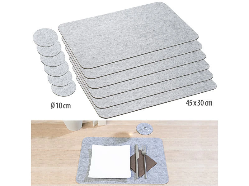 Rosenstein & Söhne Untersetzer Für Teller:12er-Filz-Set: 6 Matten Mit 45x30cm & 6 Untersetzer M. 10cm, Hellgrau 3 Rosenstein & Söhne Untersetzer Für Teller:12er-Filz-Set: 6 Matten Mit 45x30cm & 6 Untersetzer M. 10cm, Hellgrau