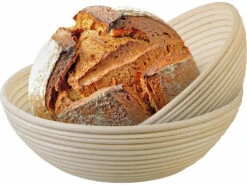 Rosenstein & Söhne Brot Backen Zubehör:2er-Set Gärkörbe, Ø 25 & 30 Cm, Abdecktücher, Gabel, Reinigungspinsel -Einrichtungsgeschäft zx8332 5